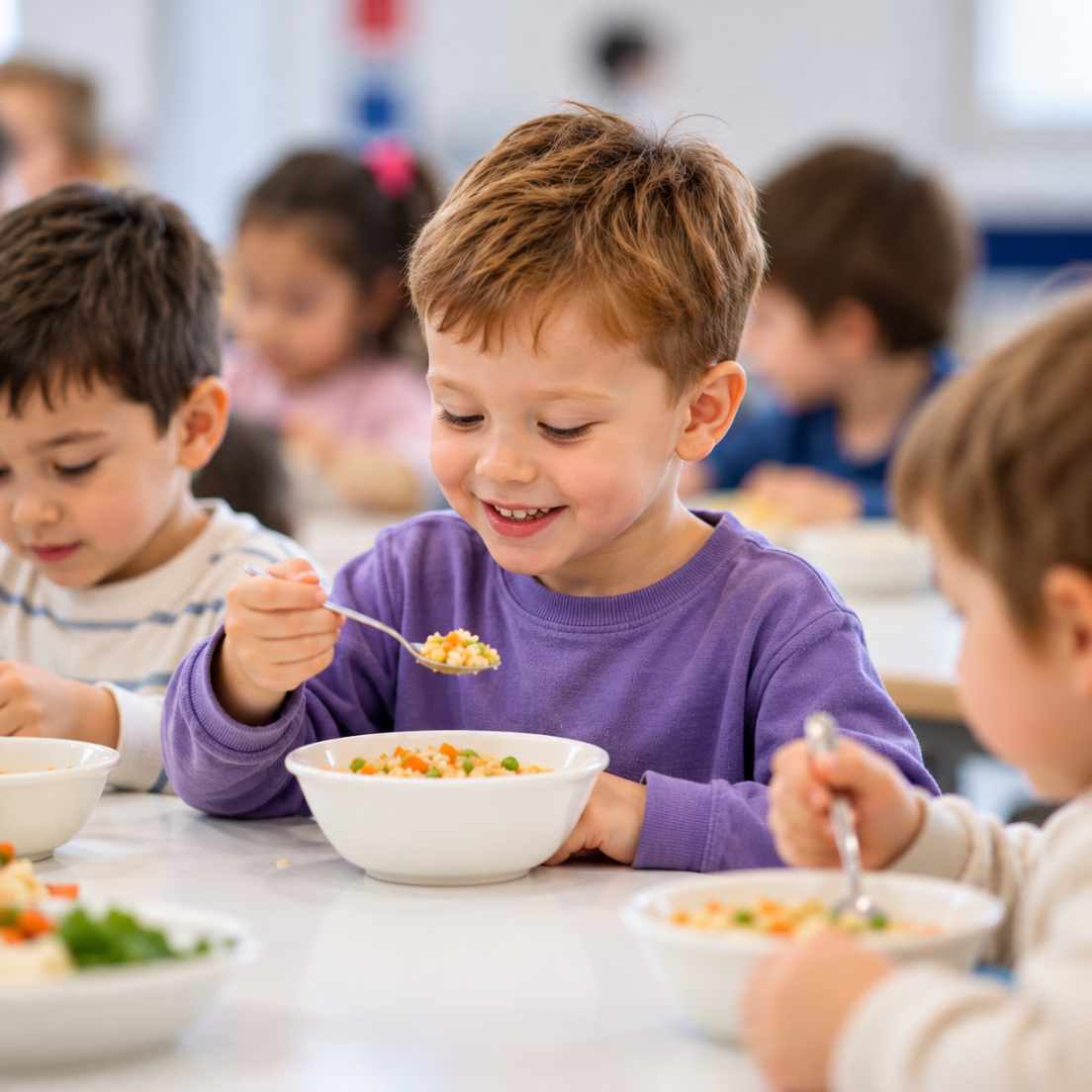 Cheerful Kindergarten Lunch Time