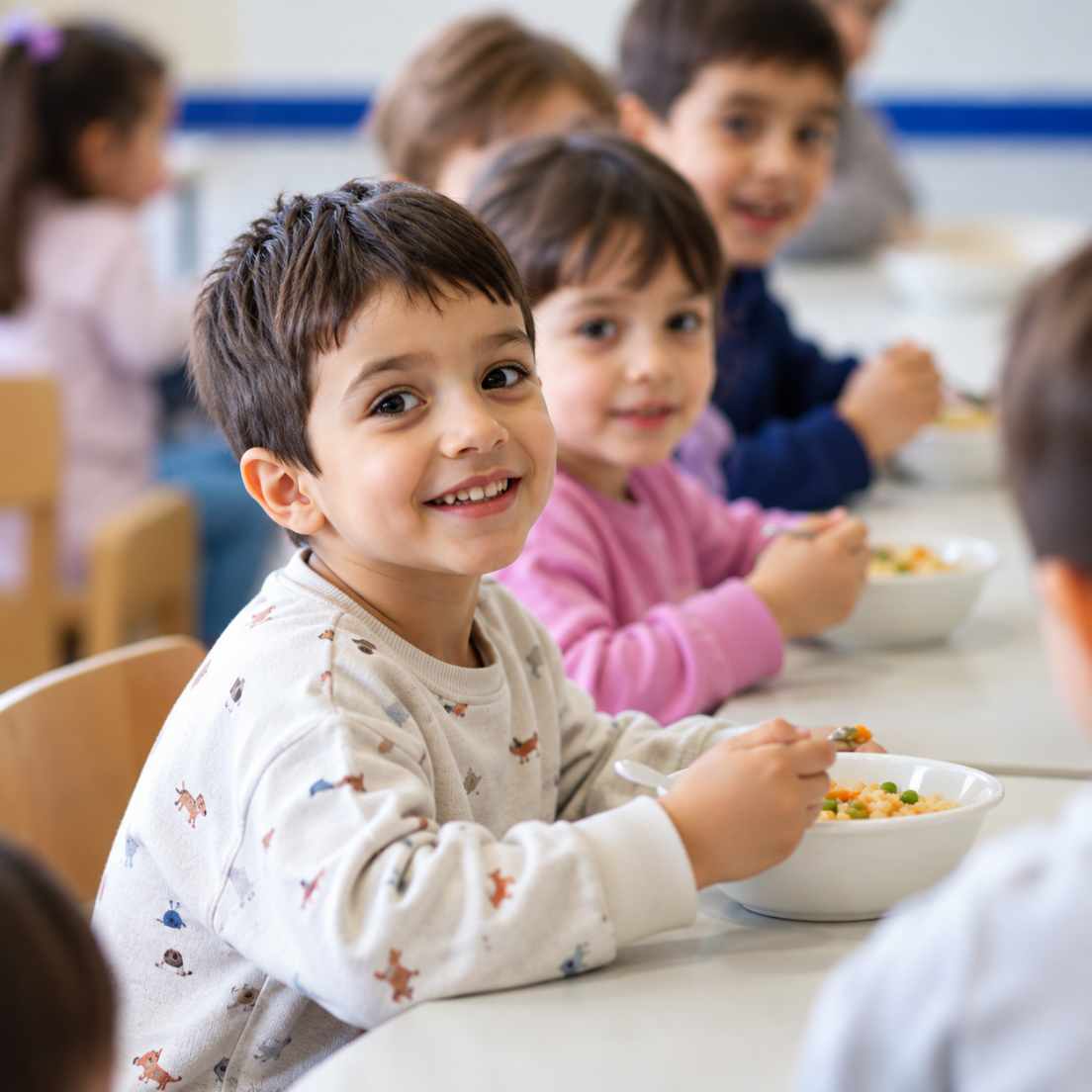 Cheerful Kindergarten Lunchtime