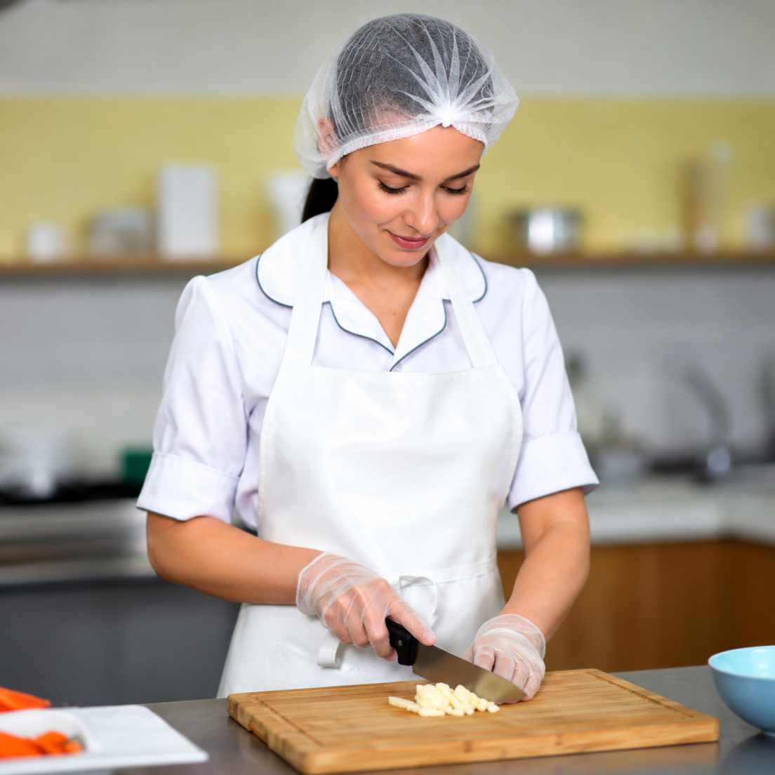 Focused Chef Chopping Fresh Vegetables